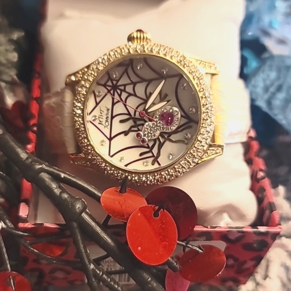 Rhinestone SPIDER watch, cream gold pink